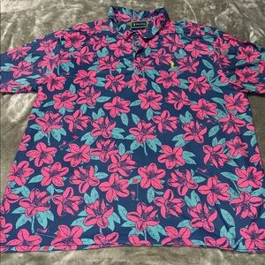 William Murray Golf Navy and Pink Floral Polo Shirt